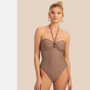 Trina Turk taupe sparkle Bandeau One Piece Swimsuit NWT size 6
